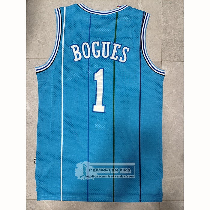 Camiseta Charlotte Hornets Muggsy Bogues NO 1 Retro Azul